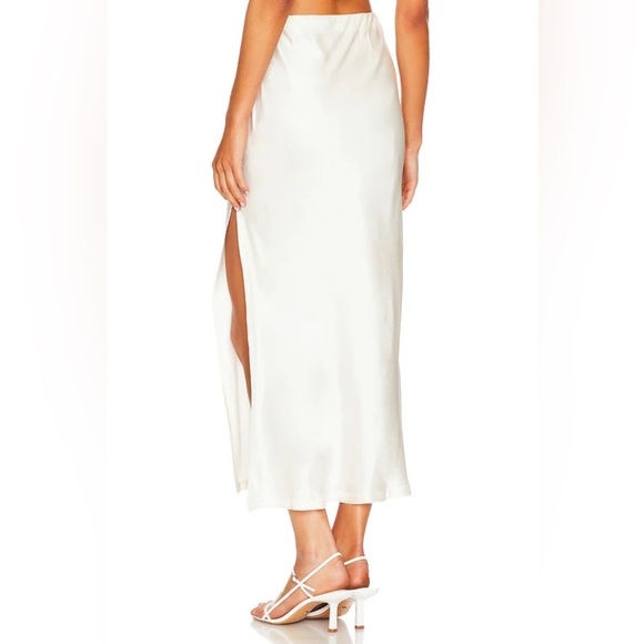 New Enza Costa Satin Bias Cut maxi Skirt in Cloud white split hem revolve - Picture 3 of 6